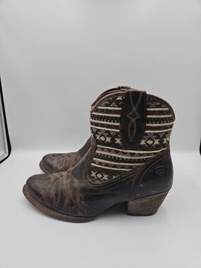 Ariat Brown Leather Ankle Boots with Patterned Textile Shaft